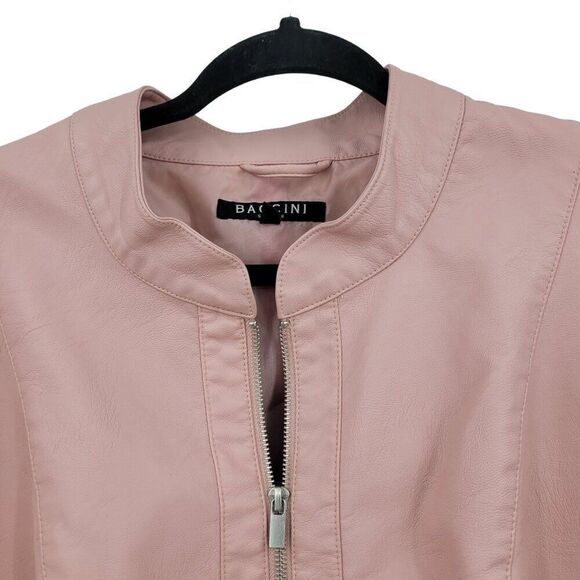 Baccini Vegan Faux Leather Biker Jacket 3X Pink Pleated Peplum Zip Barbiecore - Picture 4 of 11